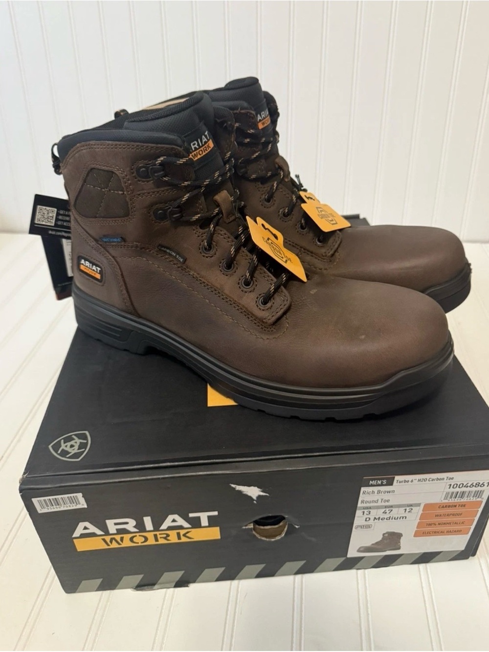 ARIAT Men’s Turbo 6” Waterproof Carbon Toe Work Boots –Durable Leather Boot 13M